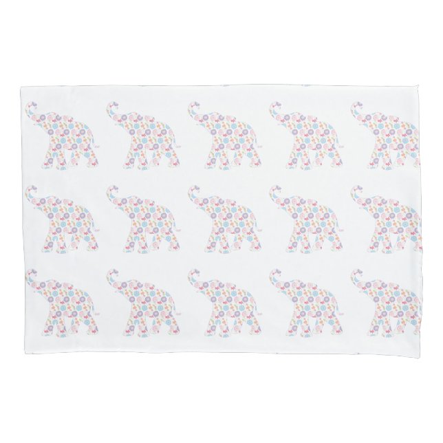 Elephant Pattern Watercolor Flowers Unique Modern Pillowcase (Front)