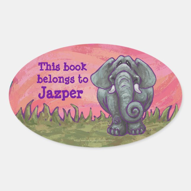 Elephant Personal Library Bookplate Oval Sticker (Front)