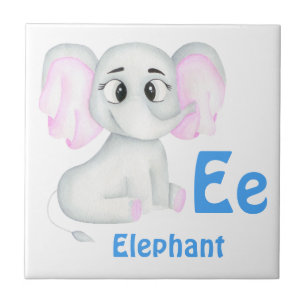 Elephant personalise ABC: Letter E - Add Your Name Ceramic Tile