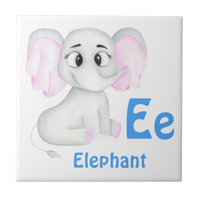 Elephant personalise ABC: Letter E - Add Your Name Ceramic Tile (Front)