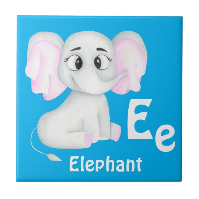 Elephant personalise ABC: Letter E - Add Your Name Ceramic Tile (Front)