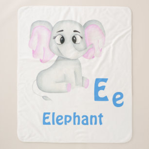 Elephant personalise ABC: Letter E - Add Your Name Sherpa Blanket
