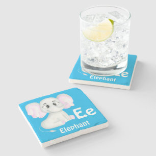 Elephant personalise ABC: Letter E - Add Your Name Stone Coaster