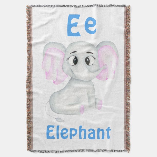 Elephant personalise ABC: Letter E - Add Your Name Throw Blanket (Front Vertical)