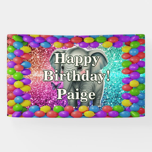 Elephant Personalised character birthday banner (Horizontal)