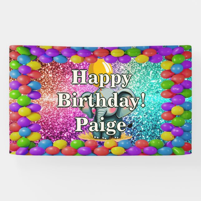 Elephant Personalised character birthday banner (Horizontal)