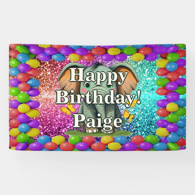 Elephant Personalised character birthday banner (Horizontal)
