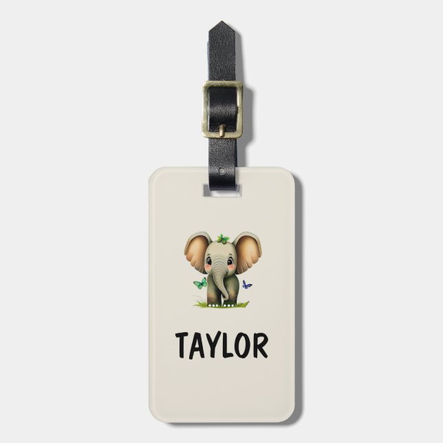 Elephant Personalised Colourful Bag Backpack Luggage Tag (Front Vertical)