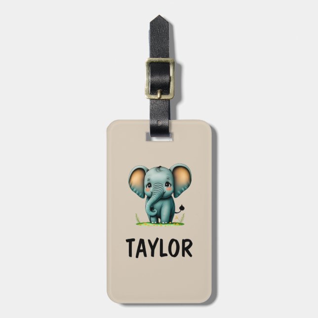 Elephant Personalised Colourful Bag Backpack Luggage Tag (Front Vertical)