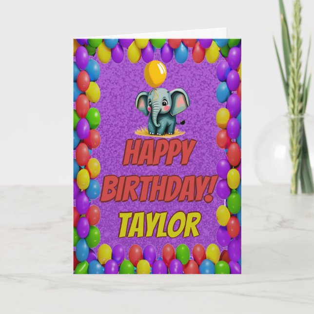 Elephant Personalised Fun Greeting Birthday Card (Front)
