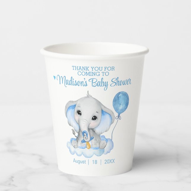 Elephant Personalised Thank You Baby Shower  Paper Cups (Front)