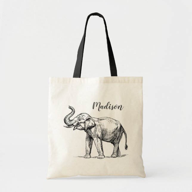 Elephant Personalised Tote Bag. Grey Elephant (Front)