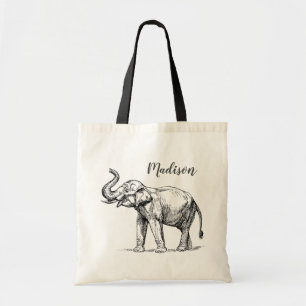 Elephant Personalised Tote Bag. Grey Elephant Bag
