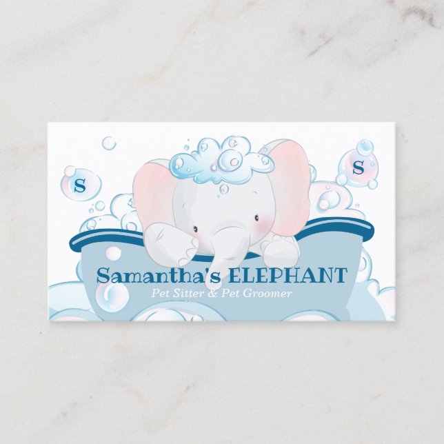 Elephant Pet Care Baby Spa Bathtub Groomer Business Card (Front)