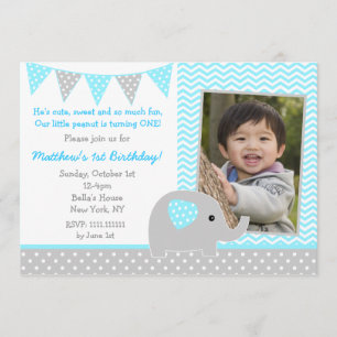 Elephant Photo Birthday Party Invitations for Boy