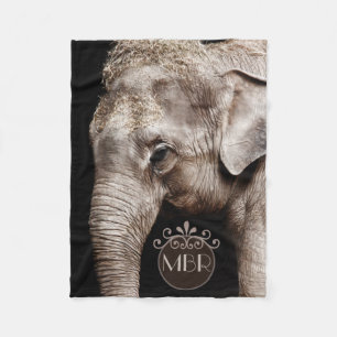 Elephant Photo Image Monogram Fleece Blanket