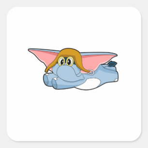 Elephant Pilot Pilot hat Square Sticker