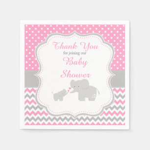 Elephant Pink and Grey Baby Shower Party Napkin