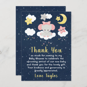 Elephant Pink and Navy Baby Shower Thank You Card