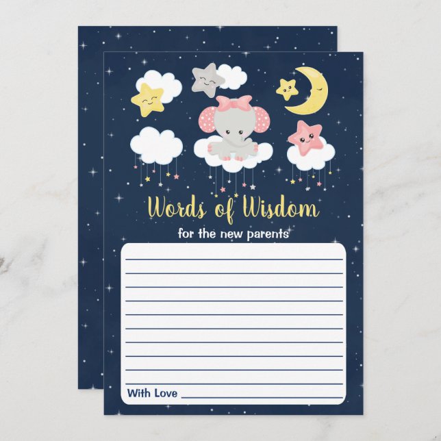 Elephant Pink and Navy Baby Shower Words of Wisdom Invitation (Front/Back)