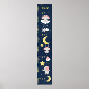 Elephant Pink and Navy Growth Chart