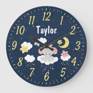 Elephant Pink and Navy Large Clock