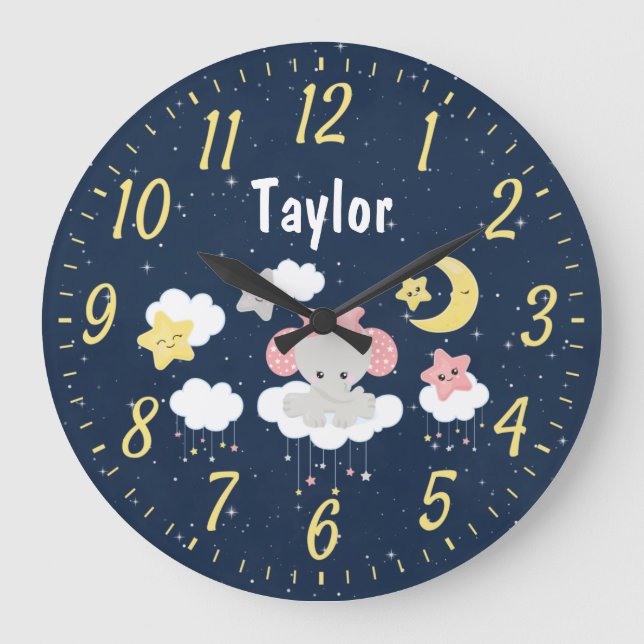 Elephant Pink and Navy Large Clock (Front)