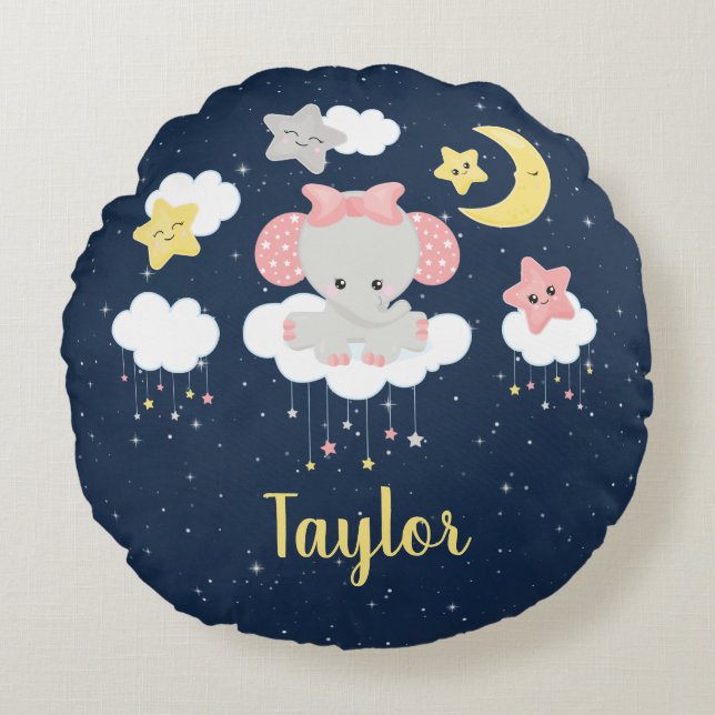 Elephant Pink and Navy Round Cushion (Front)