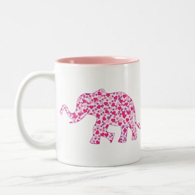 Elephant Pink and Purple Hearts Two-Tone Coffee Mug (Left)