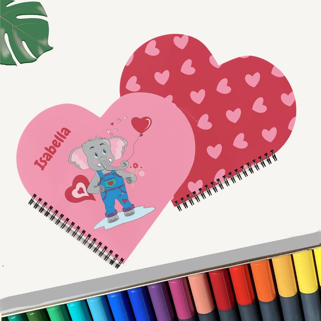 Elephant | Pink and Red Heart Kid Notebook  (Creator Uploaded)