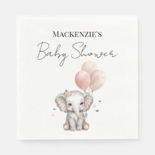 Elephant & Pink Balloons Girl Baby Shower Napkin