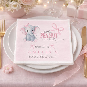 Elephant Pink Bow Baby Girl Shower Napkin