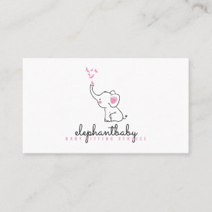 Elephant Pink Butterflies Cute Animal Business Card