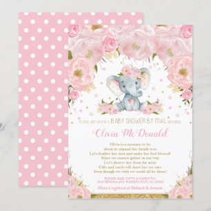 Elephant Pink Floral Baby Shower by Mail Girl Invitation