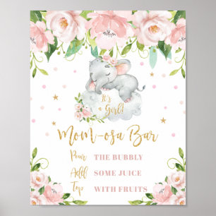 Elephant Pink Floral Mom-osa Bar Mimosa Bar Sign