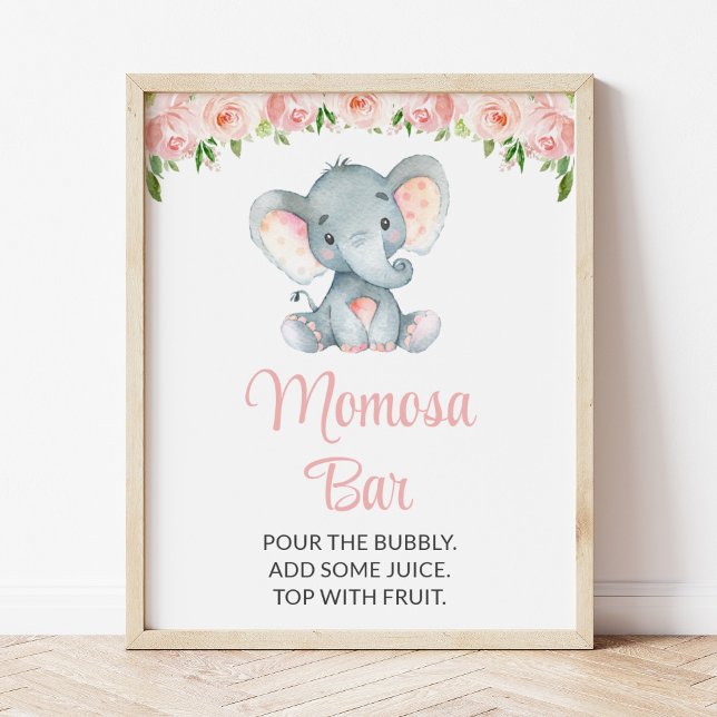 Elephant, Pink Flowers, Baby Shower Momosa Bar Poster (Creator Uploaded)