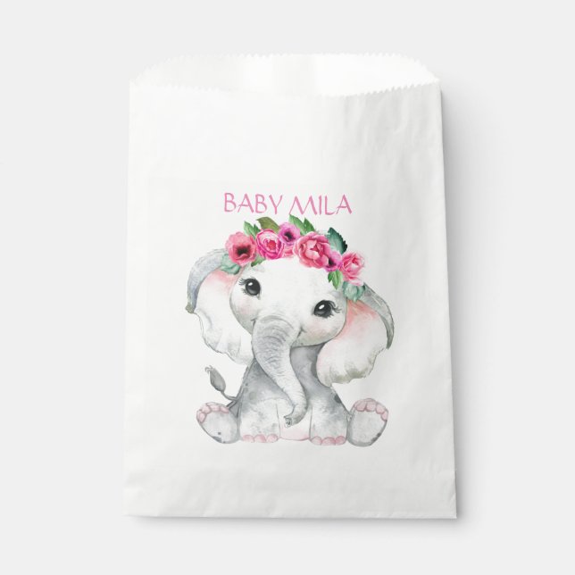 Elephant pink girl baby shower favor favour bag (Front)