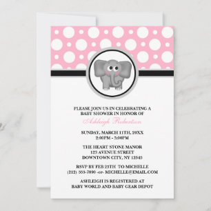 Elephant Pink Polka Dot Baby Shower Invitations