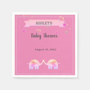 Elephant Pink/PurpleTwin Girls Baby Shower Napkin