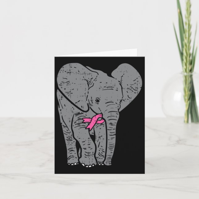 Elephant Pink Ribbon Breast Cancer Awareness Suppo Card (Front)