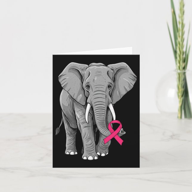 Elephant Pink Ribbon Breast Cancer Awareness Suppo Card (Front)