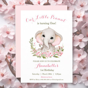 Elephant Pink Spring 1st Birthday Girl Invitation