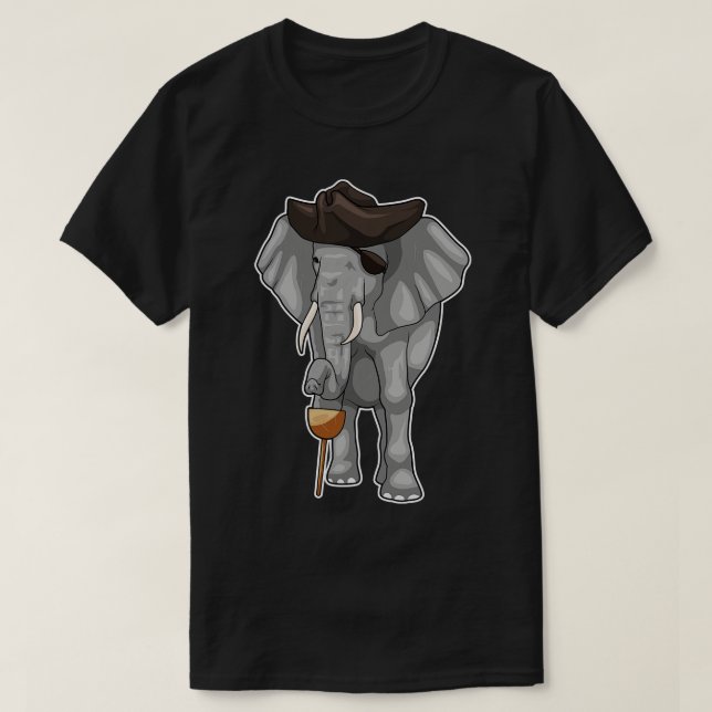 Elephant Pirate Wooden leg Eye patch T-Shirt (Design Front)