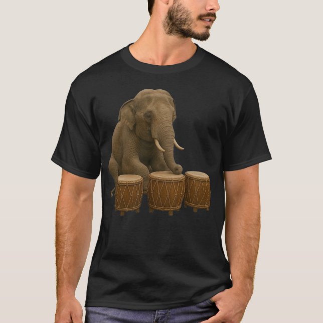 Elephant Playing Drums Drummer T-Shirt (Front)