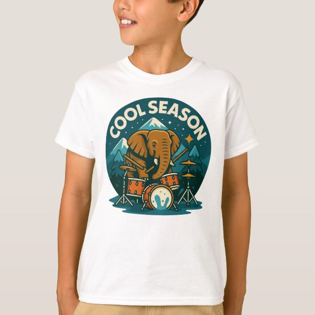  Elephant playing drums splashing  kids T-Shirt (Front)