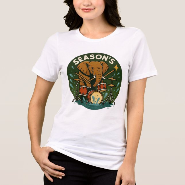  Elephant playing drums splashing water summer gir Tri-Blend Shirt (Front)