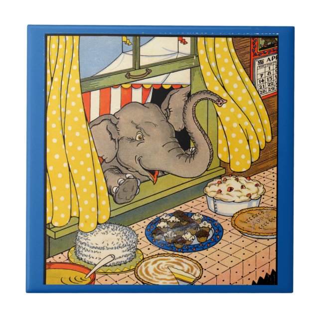 elephant poking his head through the window ceramic tile (Front)