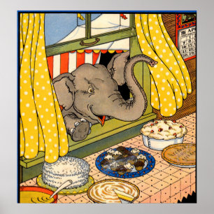 elephant poking his head through the window poster