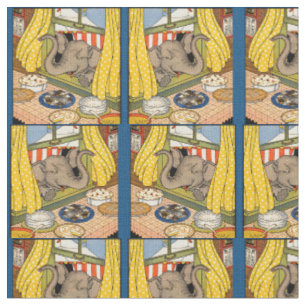 elephant poking his head through the window print fabric