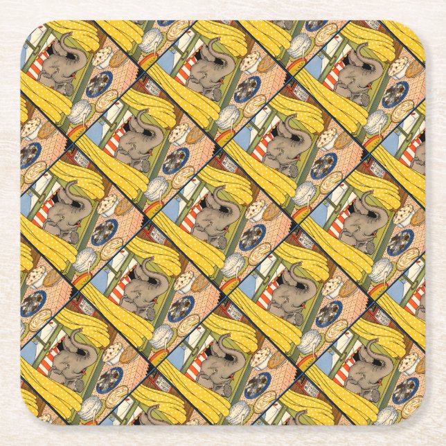 elephant poking his head through the window square paper coaster (Front)
